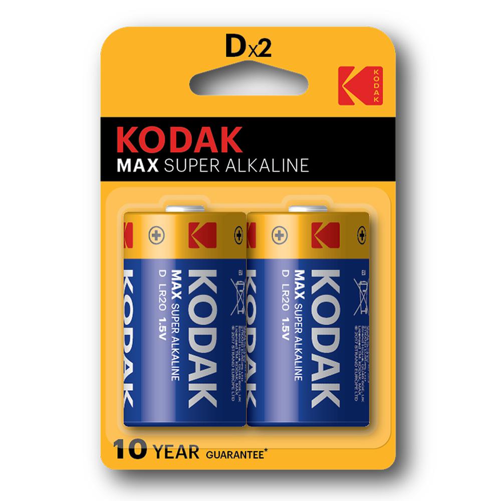 Piles Alcalines D Kodak Max Super - 2/pqt